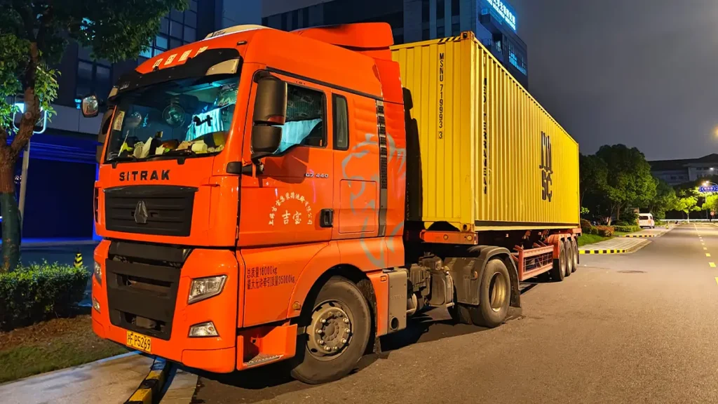 A cargo truck loaded with industrial ultrasonic metal welding machines ready for delivery to a USA client.